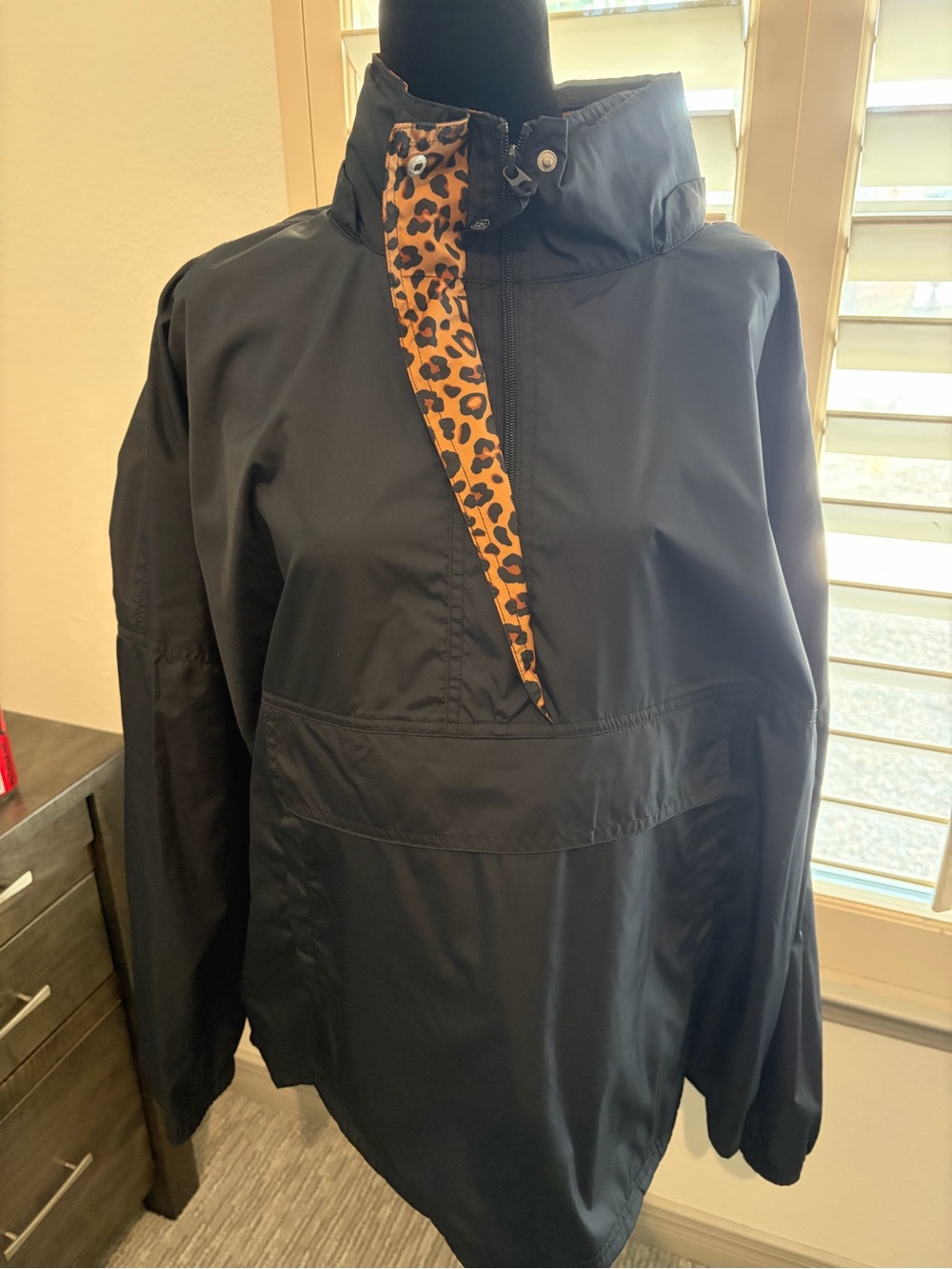 Lauren James Black Pullover Jacket with Leopard Trim